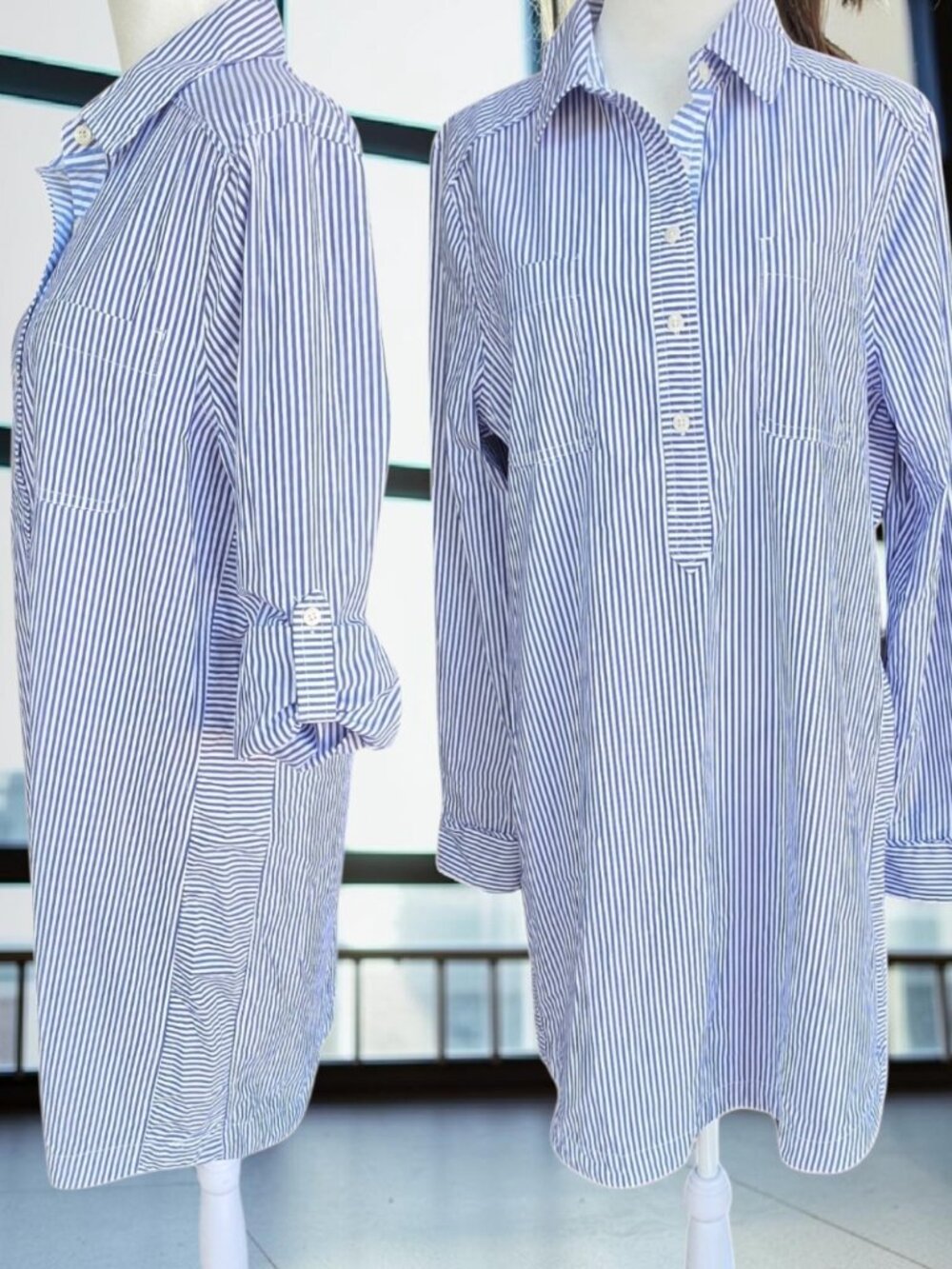NWOT VINEYARD VINES (12) Popover Shirt Dress w Roll Tab Sleeve Dress Blue/White